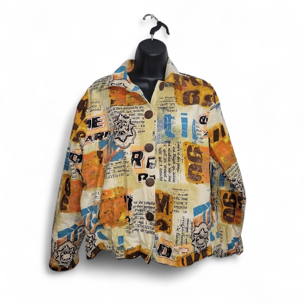 🍒Vintage New Direction Art-to-Wear Newspaper Print Jacket 100% Cotton - Size M